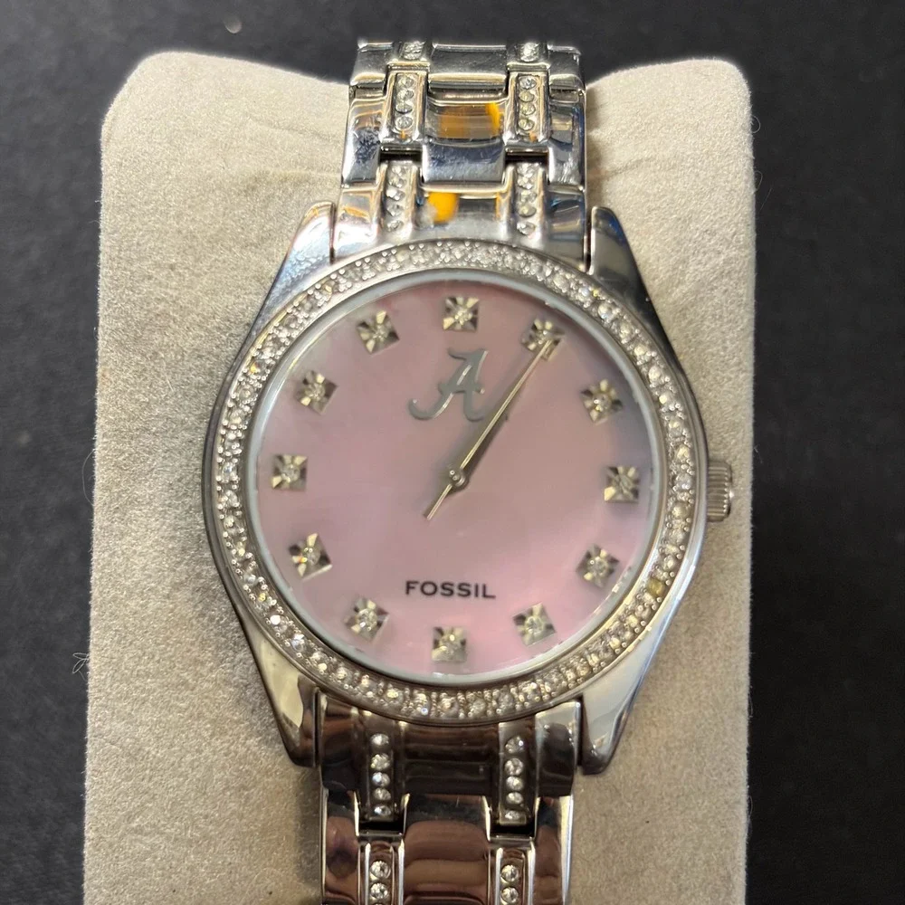 Fossil Watch Women Silver Pink Alabama Crimson Tide NCAA LI-2724